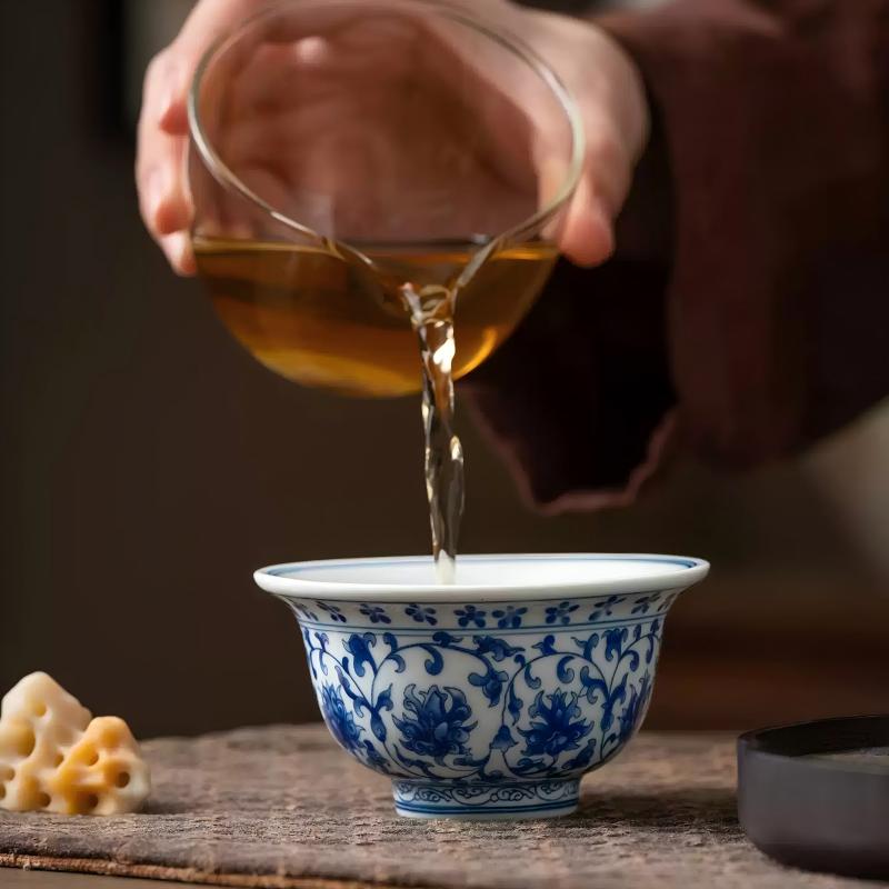 Shangxinle Forbidden City Blue-and-White Hand-Pressed Gongfu Tea Cup Set