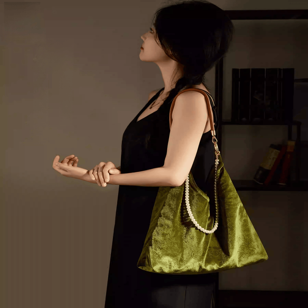 The Palace Museum Jade Rabbit Among Blossoms Velvet Shoulder Bag