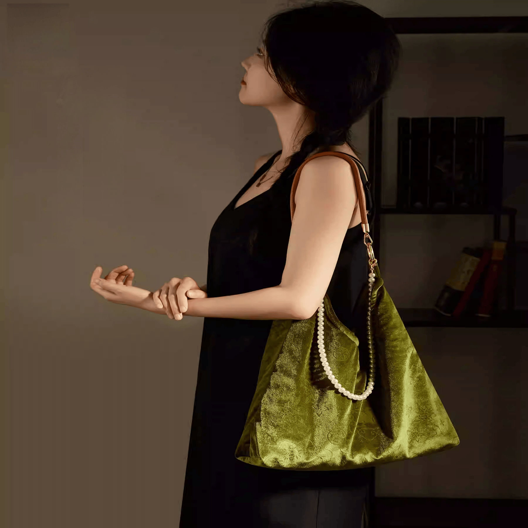 The Palace Museum Jade Rabbit Among Blossoms Velvet Shoulder Bag