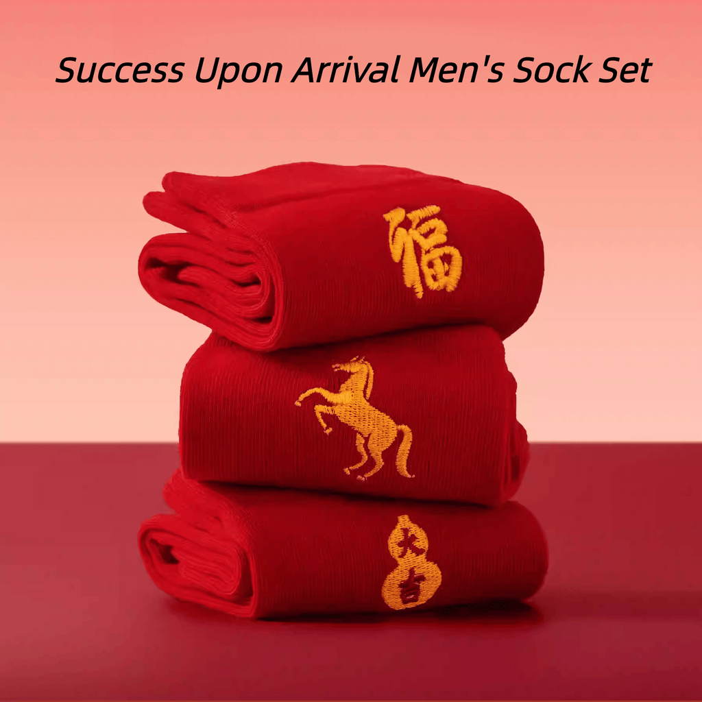 The Palace Museum Success Upon Arrival Fortune Horse Men's Red Sock Set